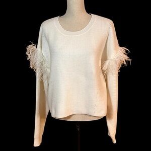 LE LIS Feather Trim Pullover Sweater Sz-L